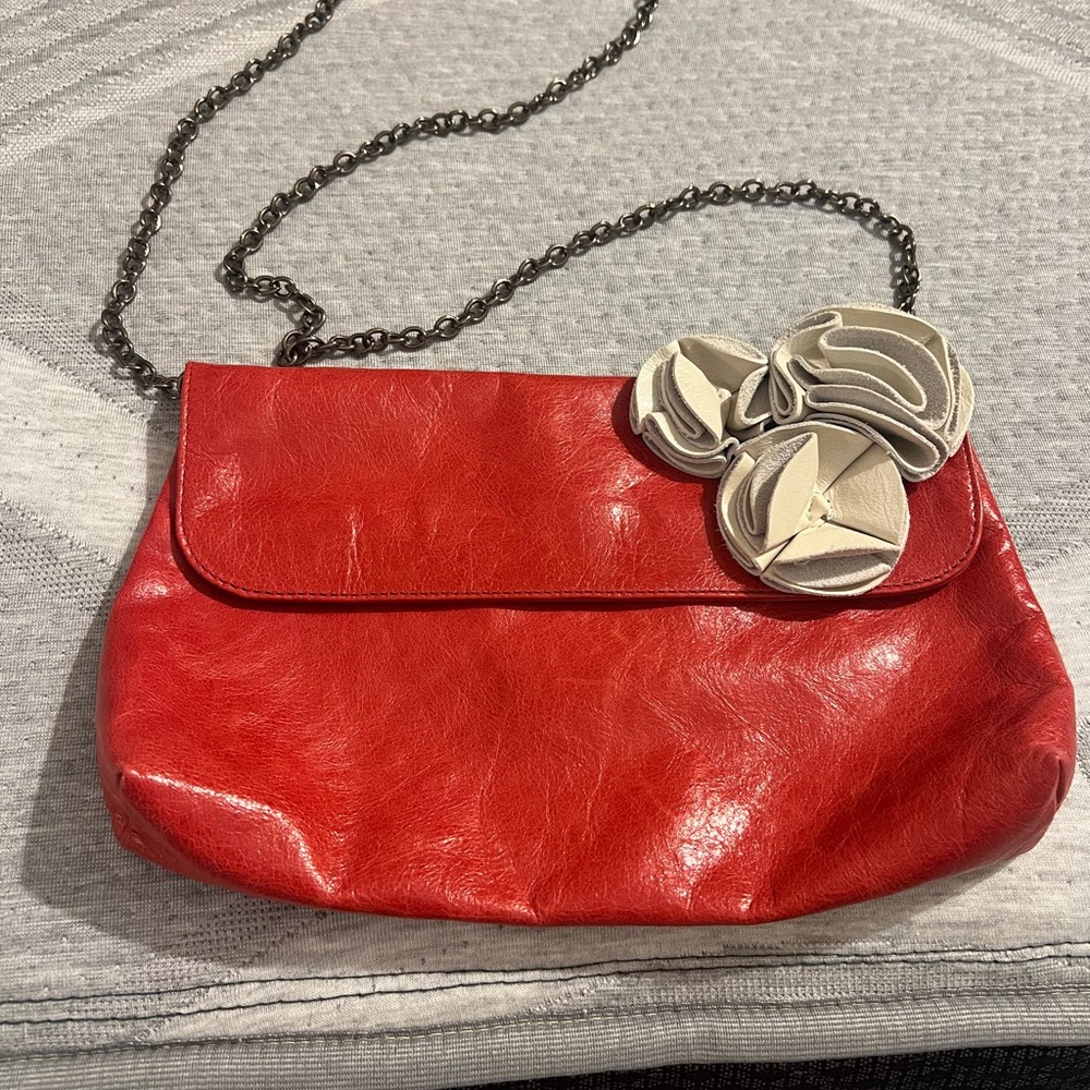 Patricia Nash Red Leather Clutch with Cream Floral Accent
